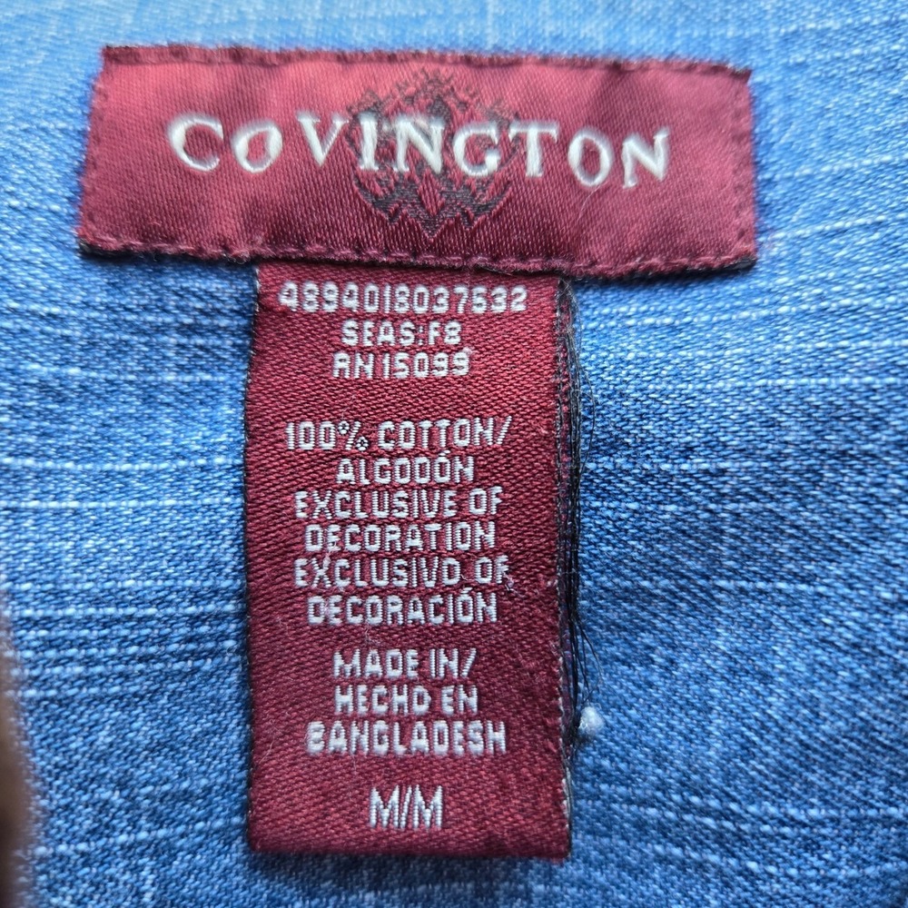 Vintage 90's Denim Shirt Womens Medium Blue Rhinestone Rooster Farmcore Western - Picture 8 of 9